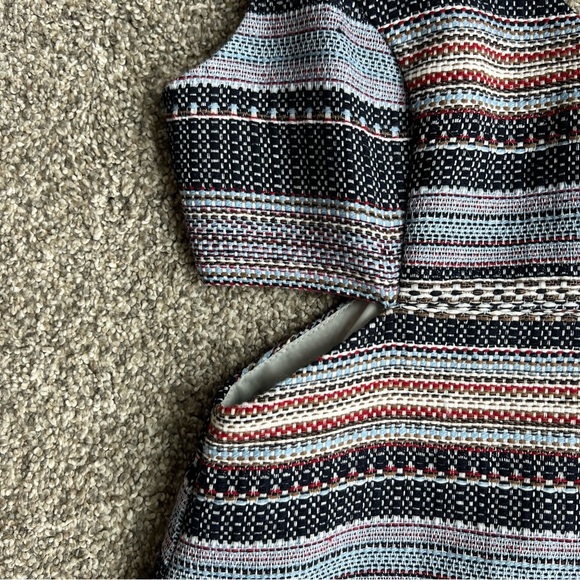 Venus Multi Color Tweed Cut Out Mini Dress With Fringe Hem, Size 6 - Picture 4 of 12